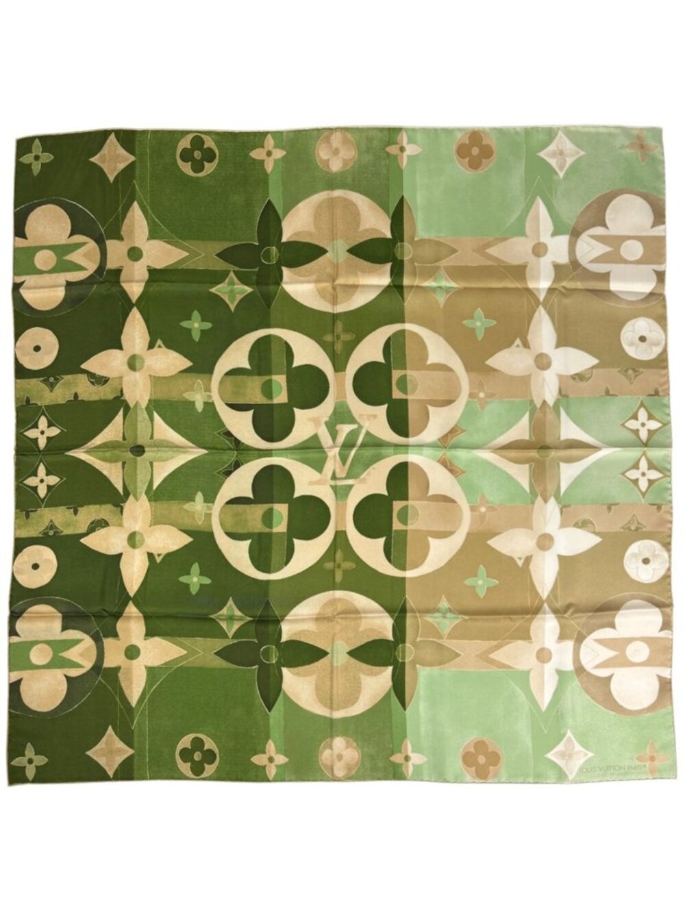 Louis Vuitton Scarf Monogram Silk Green Beige